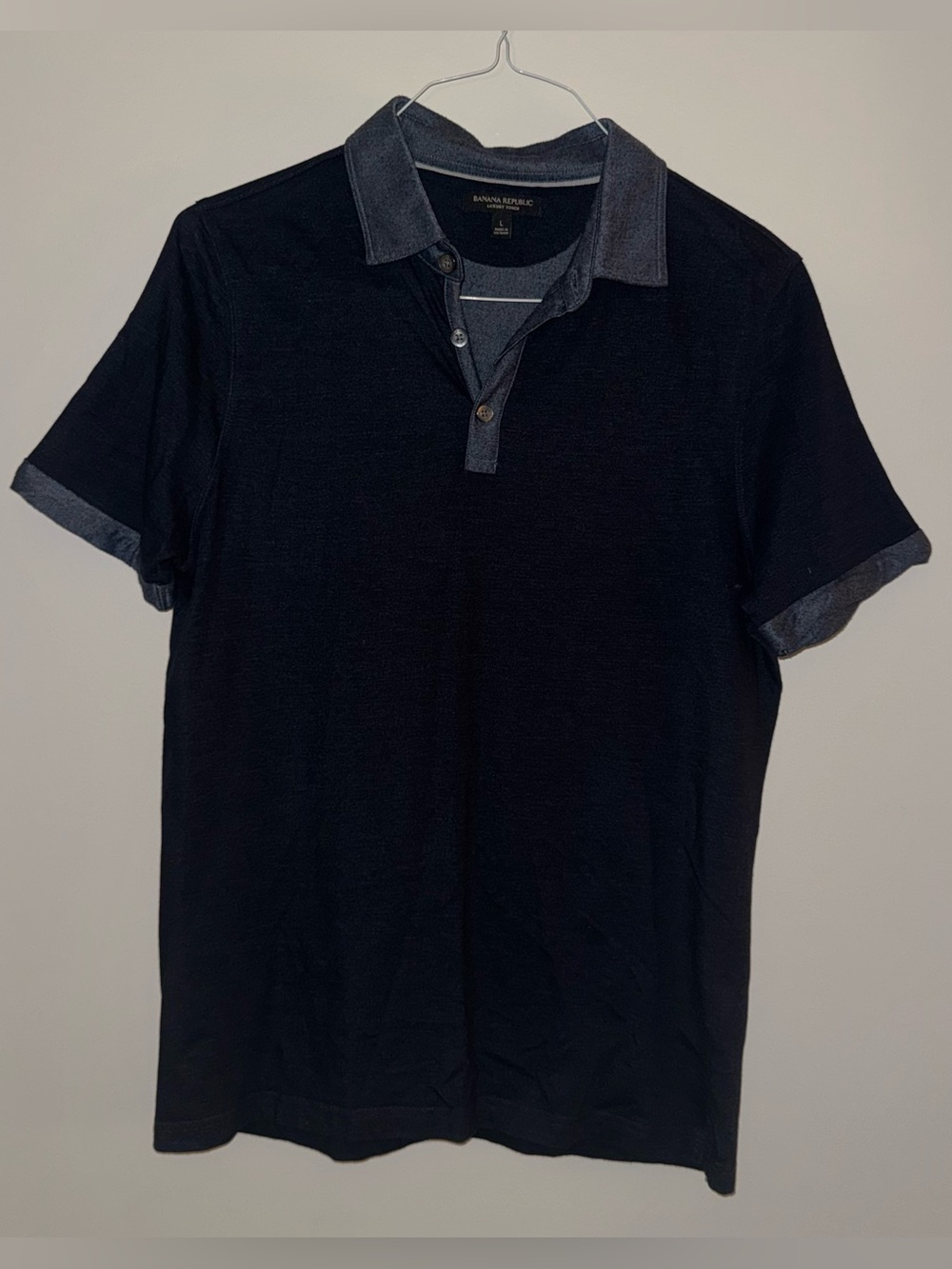 Banana Republic Mens Luxury Touch Navy Blue Polo Shirt With Contrast Collar Trim